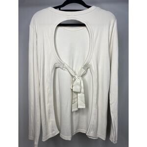 Arket Tie-Back Long-Sleeved Top Women's Large Ribbed Ivory Classic Chic Basic